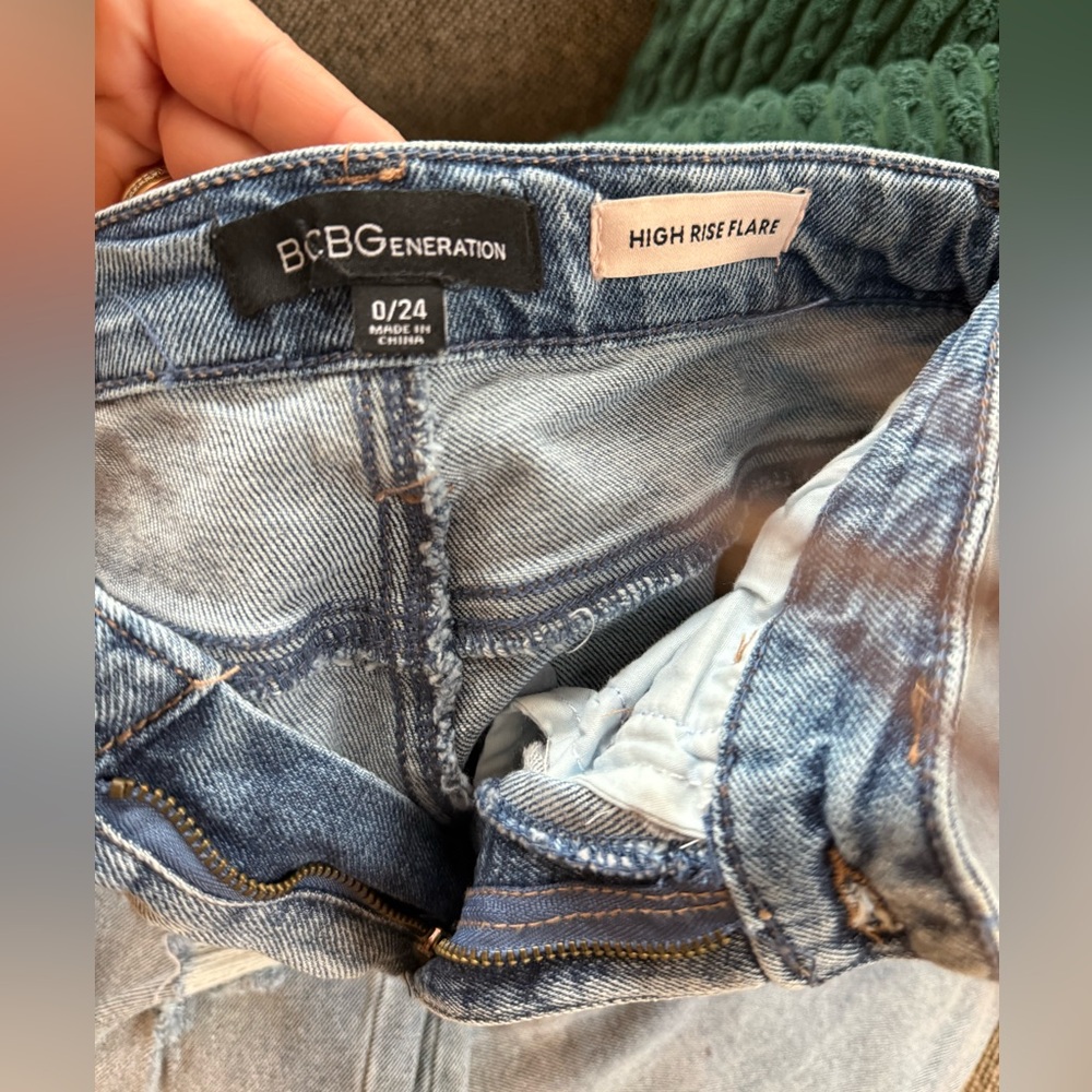 BCBGeneration High Rise Flare Jeans in Classic Blue